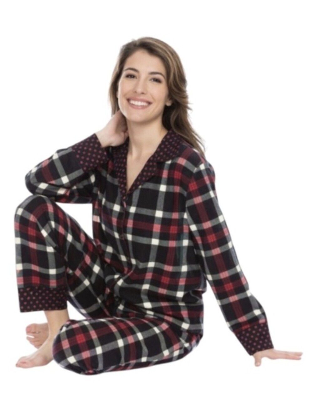 Vera Bradley Cozy Black & Red Plaid Women's Pajama Set with Contrast Trim